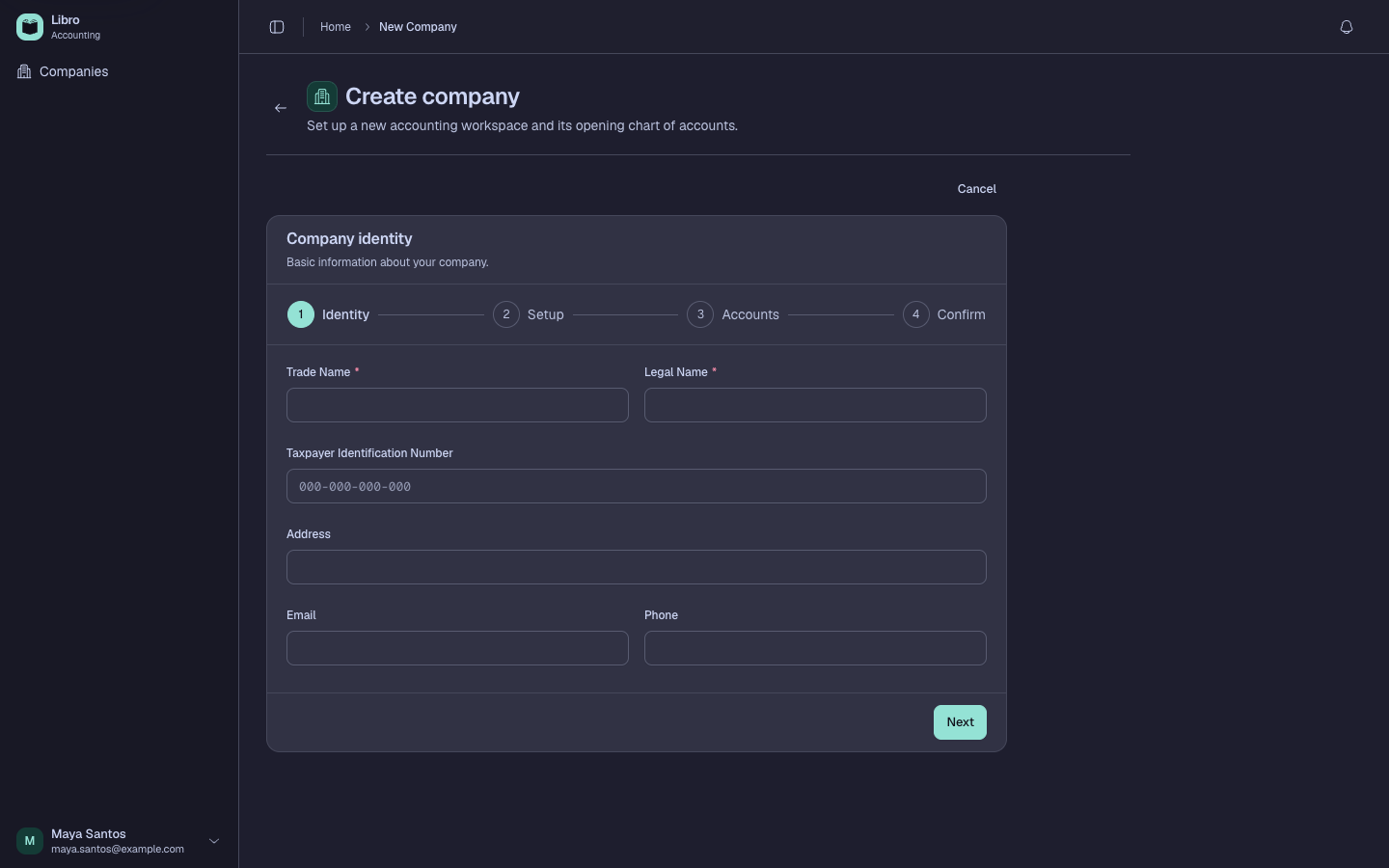 Libro company setup with association and cooperative legal-structure choices