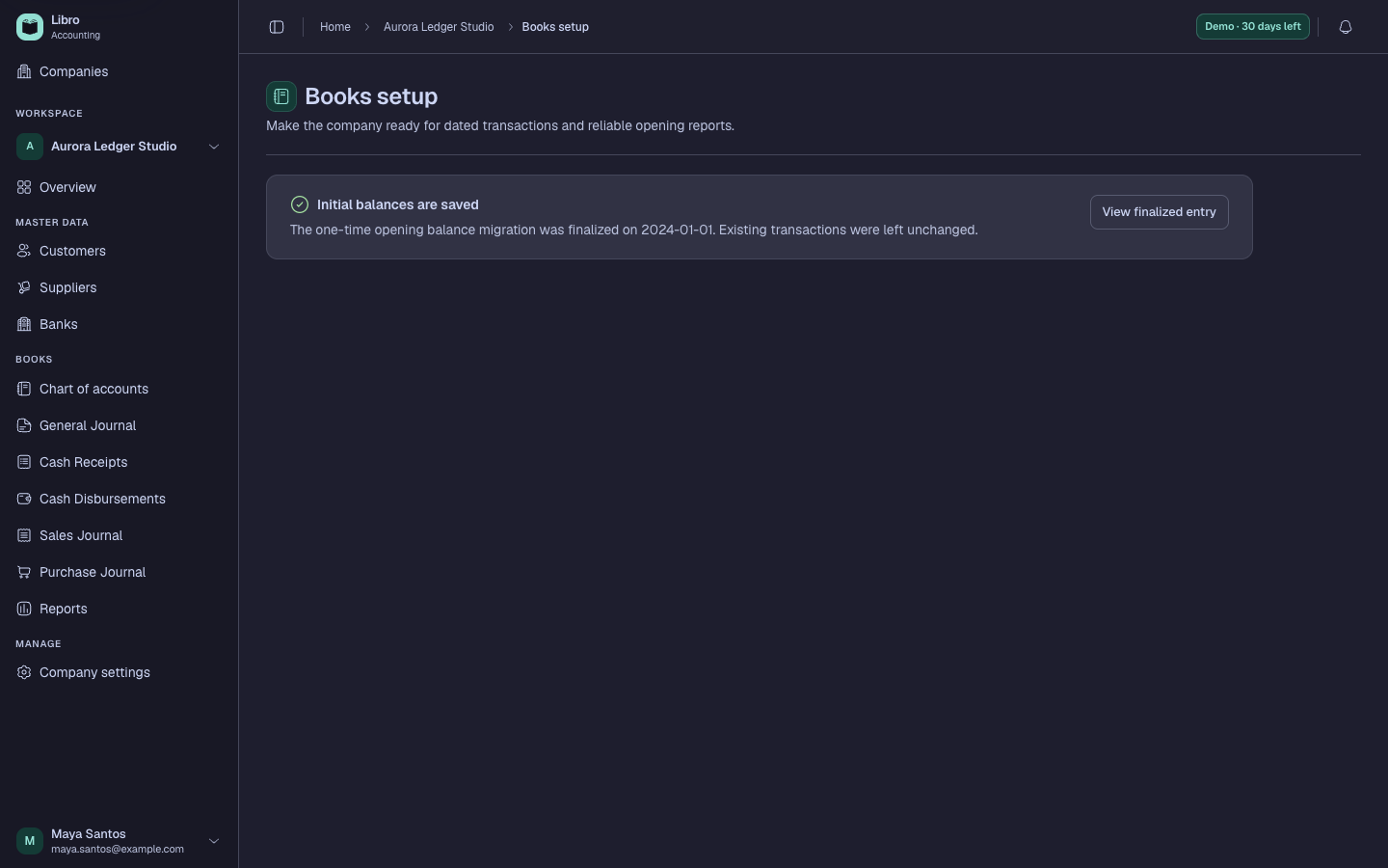 Synthetic accounting settings in dark mode