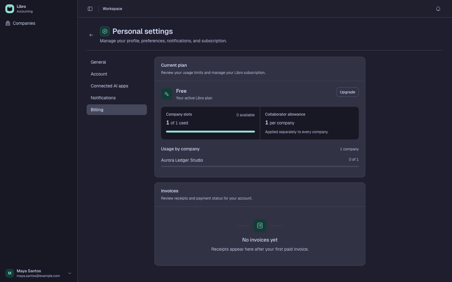 Synthetic billing settings in dark mode