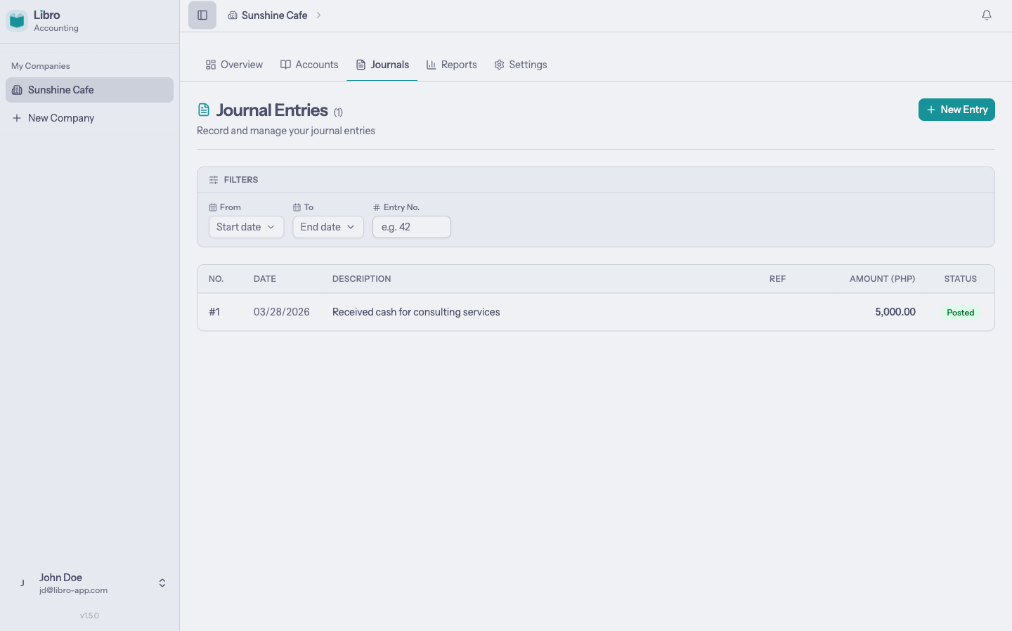 Journal entries list