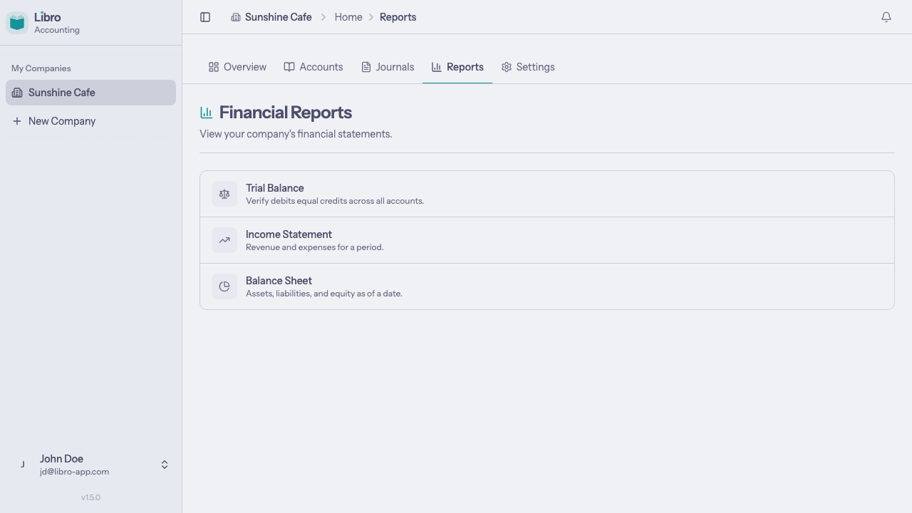 Reports hub (double entry)