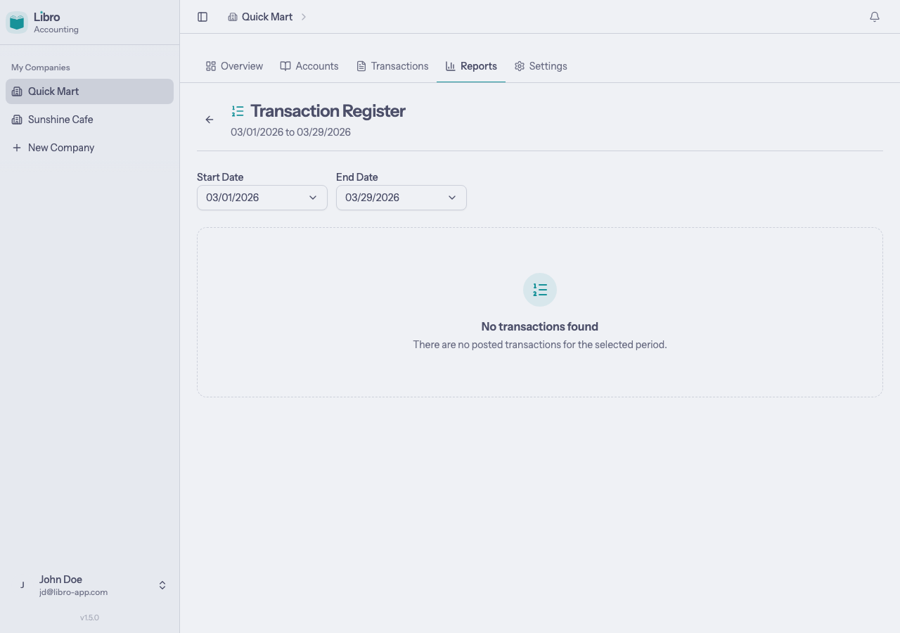 Transaction Register