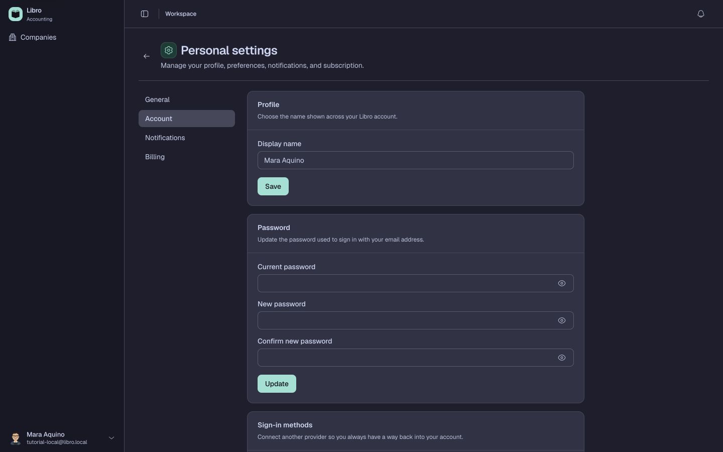 Profile and password