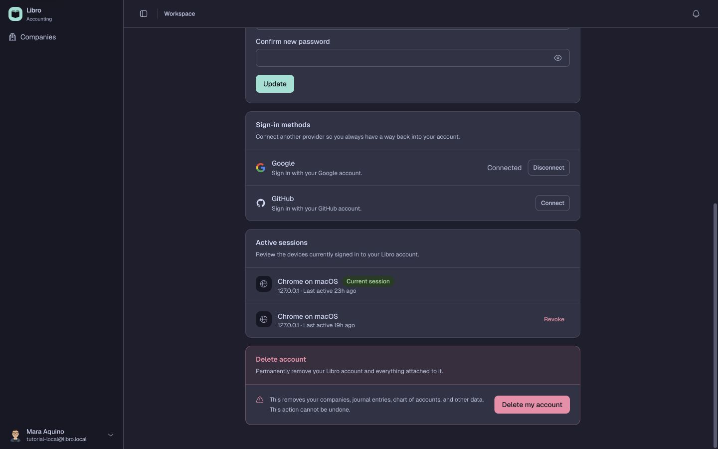Sign-in methods and sessions